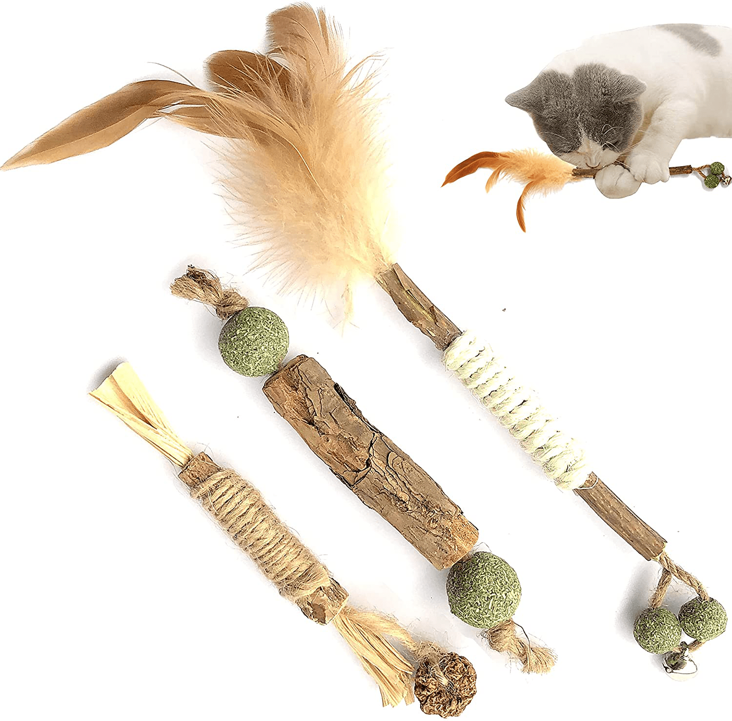 3 Packs Cat Catnip Toys for Indoor Cats Kitten Teething Chew Toy Natural Silvervine Sticks Cat Nip Funny Bell Kick Lollipops Mint Licking Balls with Feathers for All Cats 3 Piece Set Suggest a Change Animals & Pet Supplies > Pet Supplies > Cat Supplies > Cat Toys CRMADA   