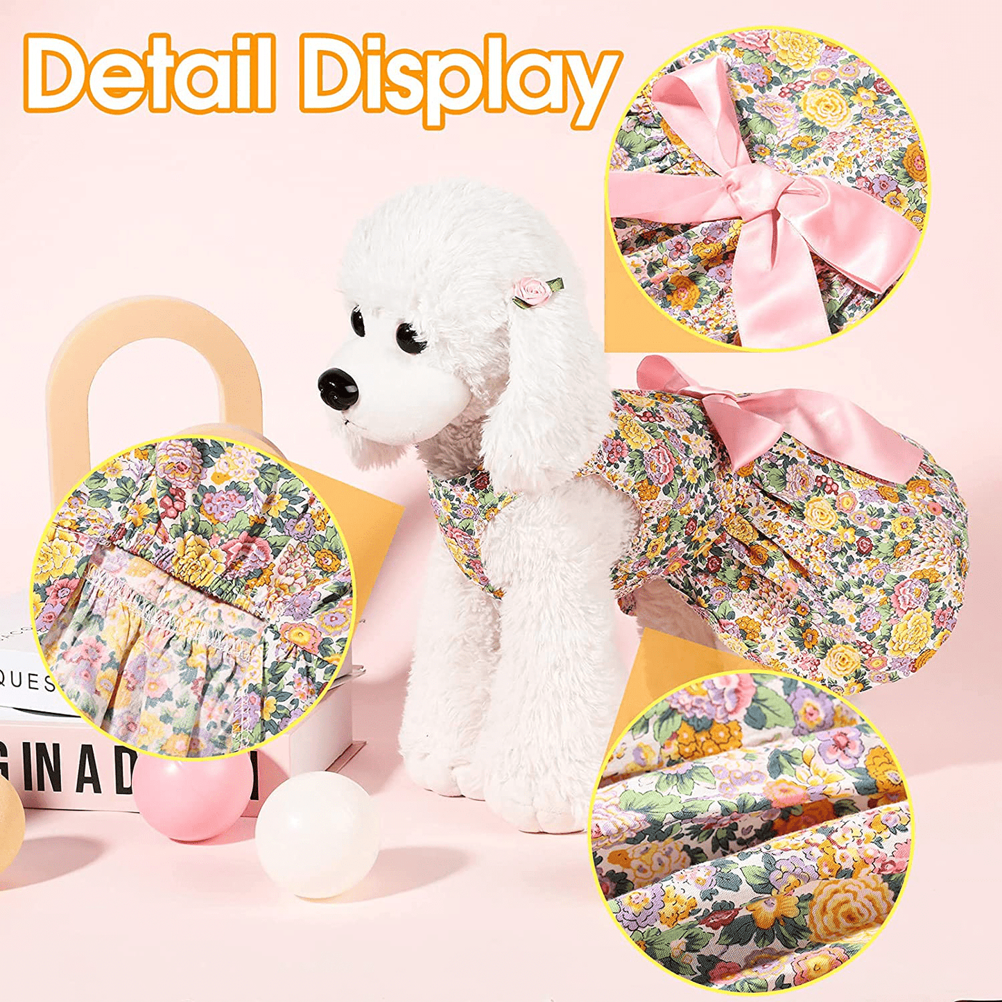 3 Pieces Cute Ribbon Dog Dress for Small Medium Dogs Flowers Pattern Bows Puppy Shirts Dog Clothes Pet Apparel or Dogs Cats in Wedding Holiday Christmas New Year Summer (Multiple Flowers,Medium)