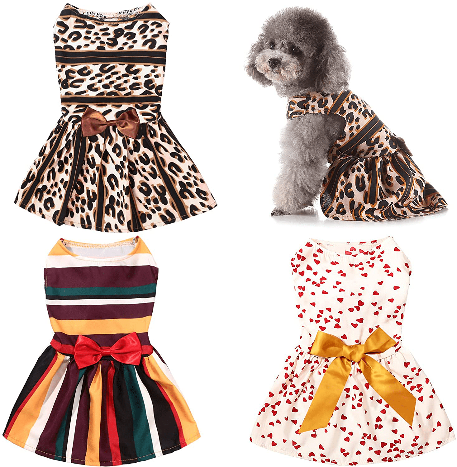3 Pieces Cute Ribbon Dog Dress for Small Medium Dogs Flowers Pattern Bows Puppy Shirts Dog Clothes Pet Apparel or Dogs Cats in Wedding Holiday Christmas New Year Summer (Multiple Flowers,Medium) Animals & Pet Supplies > Pet Supplies > Cat Supplies > Cat Apparel Geyoga   