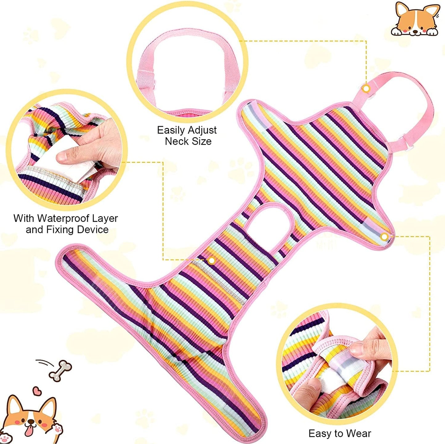 3 Pieces Dog Diaper Striped Sanitary Pantie with Adjustable Suspender Washable Reusable Puppy Sanitary Panties Cute Pet Underwear Diaper Jumpsuits for Female Dogs (Rainbow Pattern,L) Animals & Pet Supplies > Pet Supplies > Dog Supplies > Dog Apparel Nuanchu   