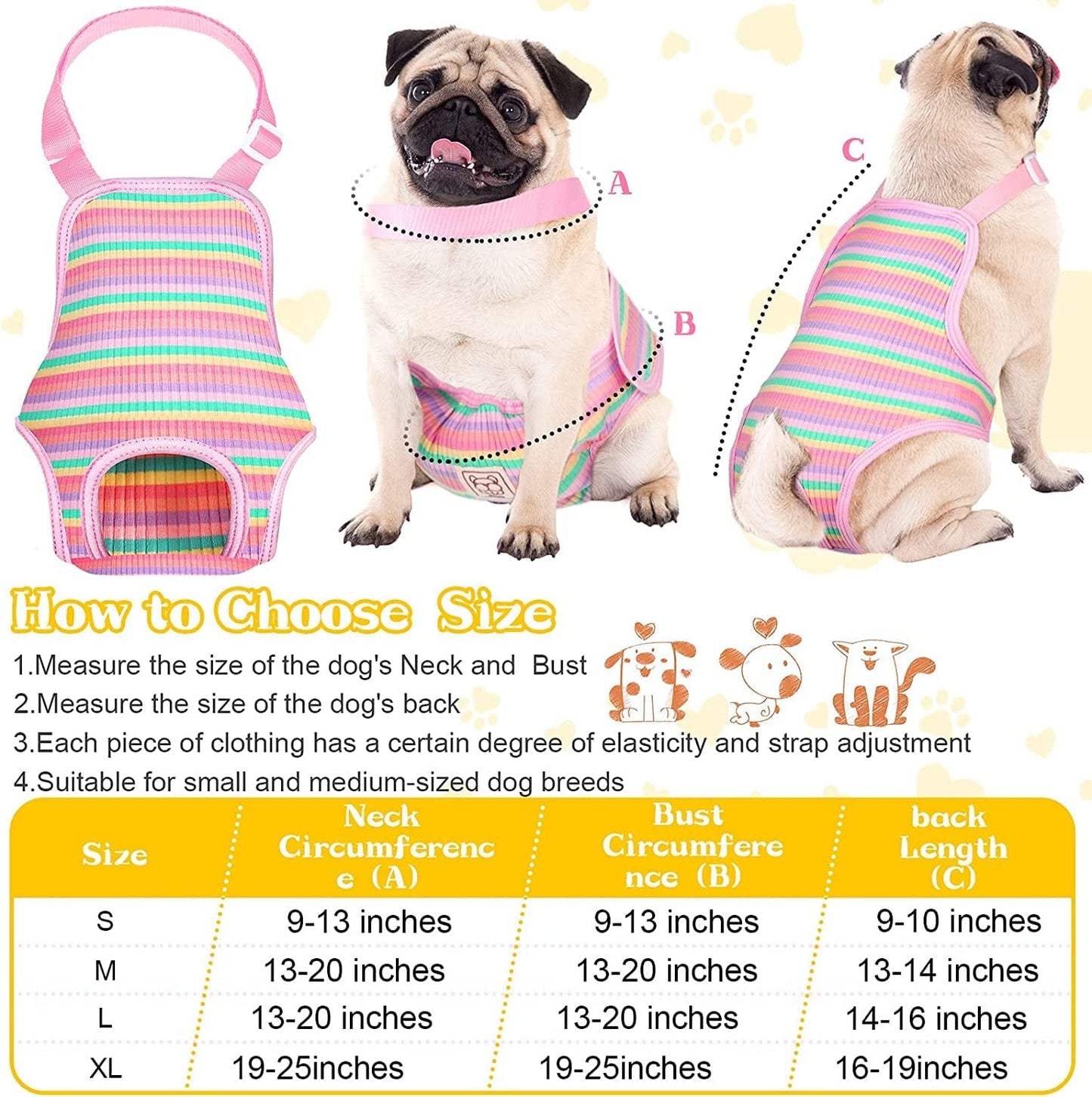 3 Pieces Dog Diaper Striped Sanitary Pantie with Adjustable Suspender Washable Reusable Puppy Sanitary Panties Cute Pet Underwear Diaper Jumpsuits for Female Dogs (Rainbow Pattern,L) Animals & Pet Supplies > Pet Supplies > Dog Supplies > Dog Apparel Nuanchu   