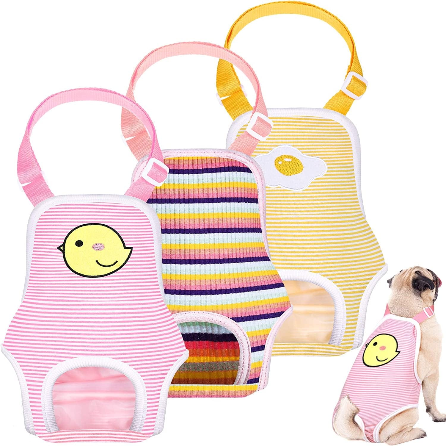 3 Pieces Dog Diaper Striped Sanitary Pantie with Adjustable Suspender Washable Reusable Puppy Sanitary Panties Cute Pet Underwear Diaper Jumpsuits for Female Dogs (Rainbow Pattern,L) Animals & Pet Supplies > Pet Supplies > Dog Supplies > Dog Apparel Nuanchu Cute Pattern L 