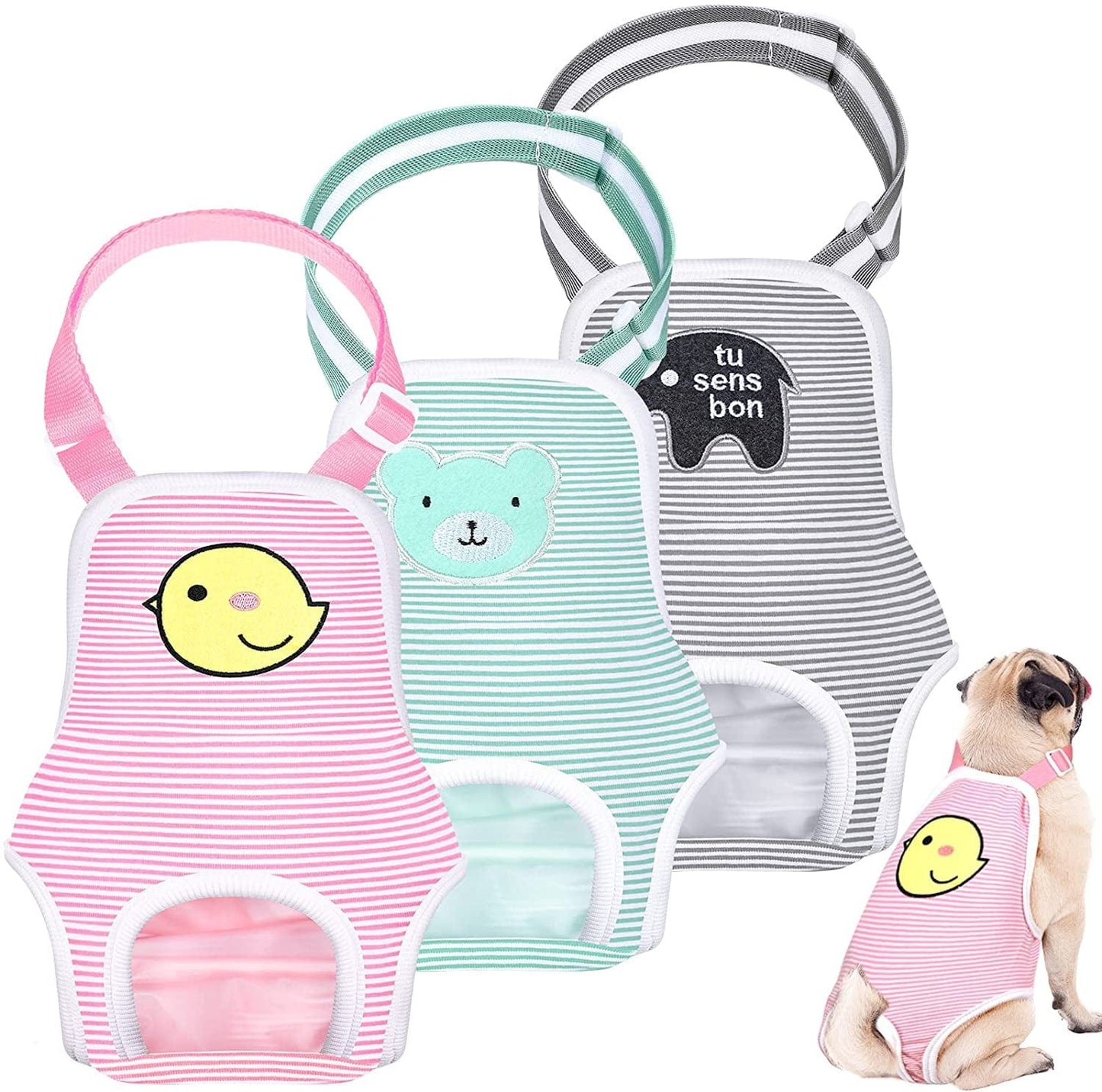 3 Pieces Dog Diaper Striped Sanitary Pantie with Adjustable Suspender Washable Reusable Puppy Sanitary Panties Cute Pet Underwear Diaper Jumpsuits for Female Dogs (Rainbow Pattern,L) Animals & Pet Supplies > Pet Supplies > Dog Supplies > Dog Apparel Nuanchu Animal Pattern L 