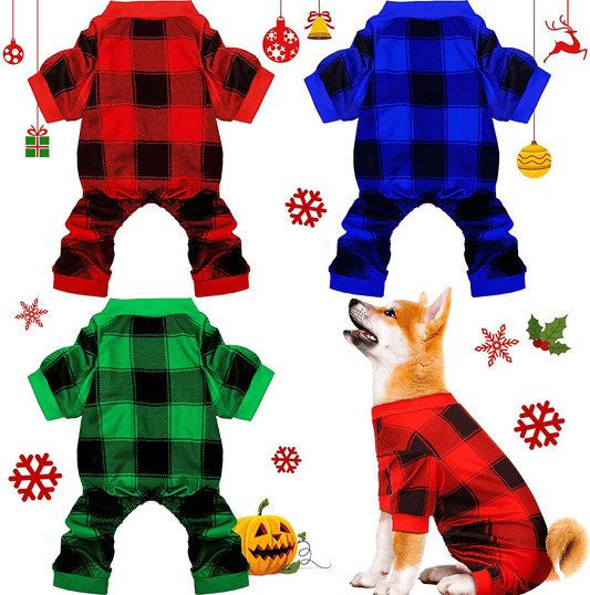 3 Pieces Dog Pajamas Pet Plaid Red Buffalo Check Jumpsuit Small Clothes Onesie Costume Apparel Puppy Pajamas for Pet Holiday Decorations Animals & Pet Supplies > Pet Supplies > Dog Supplies > Dog Apparel Frienda Large  