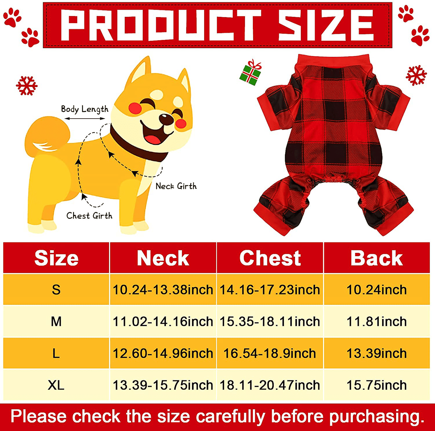 3 Pieces Dog Pajamas Pet Plaid Red Buffalo Check Jumpsuit Small Clothes Onesie Costume Apparel Puppy Pajamas for Pet Holiday Decorations Animals & Pet Supplies > Pet Supplies > Dog Supplies > Dog Apparel Frienda   