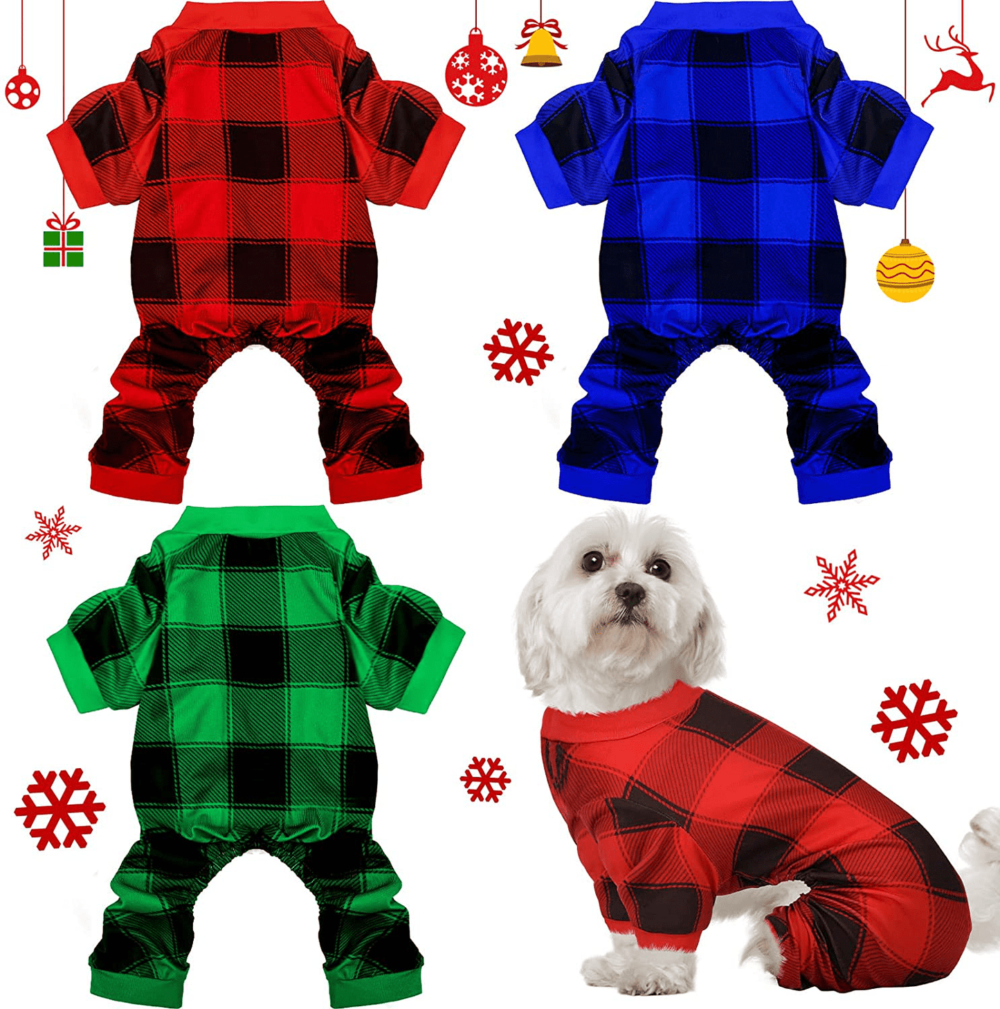 3 Pieces Dog Pajamas Pet Plaid Red Buffalo Check Jumpsuit Small Clothes Onesie Costume Apparel Puppy Pajamas for Pet Holiday Decorations Animals & Pet Supplies > Pet Supplies > Dog Supplies > Dog Apparel Frienda X-Large  