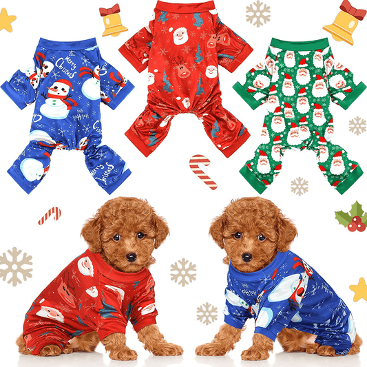 3 Pieces Dog Pajamas Small Pet Clothes Costume Apparel Jumpsuit Lovely Puppy Pajamas for Pet Holiday Decorations Animals & Pet Supplies > Pet Supplies > Dog Supplies > Dog Apparel Frienda Classic Pattern S 