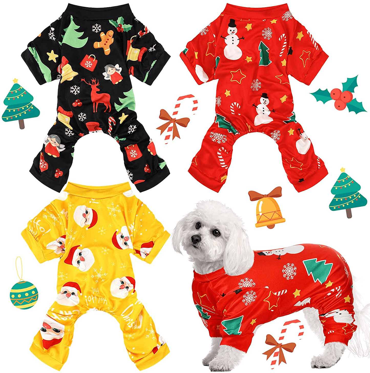 3 Pieces Dog Pajamas Small Pet Clothes Costume Apparel Jumpsuit Lovely Puppy Pajamas for Pet Holiday Decorations
