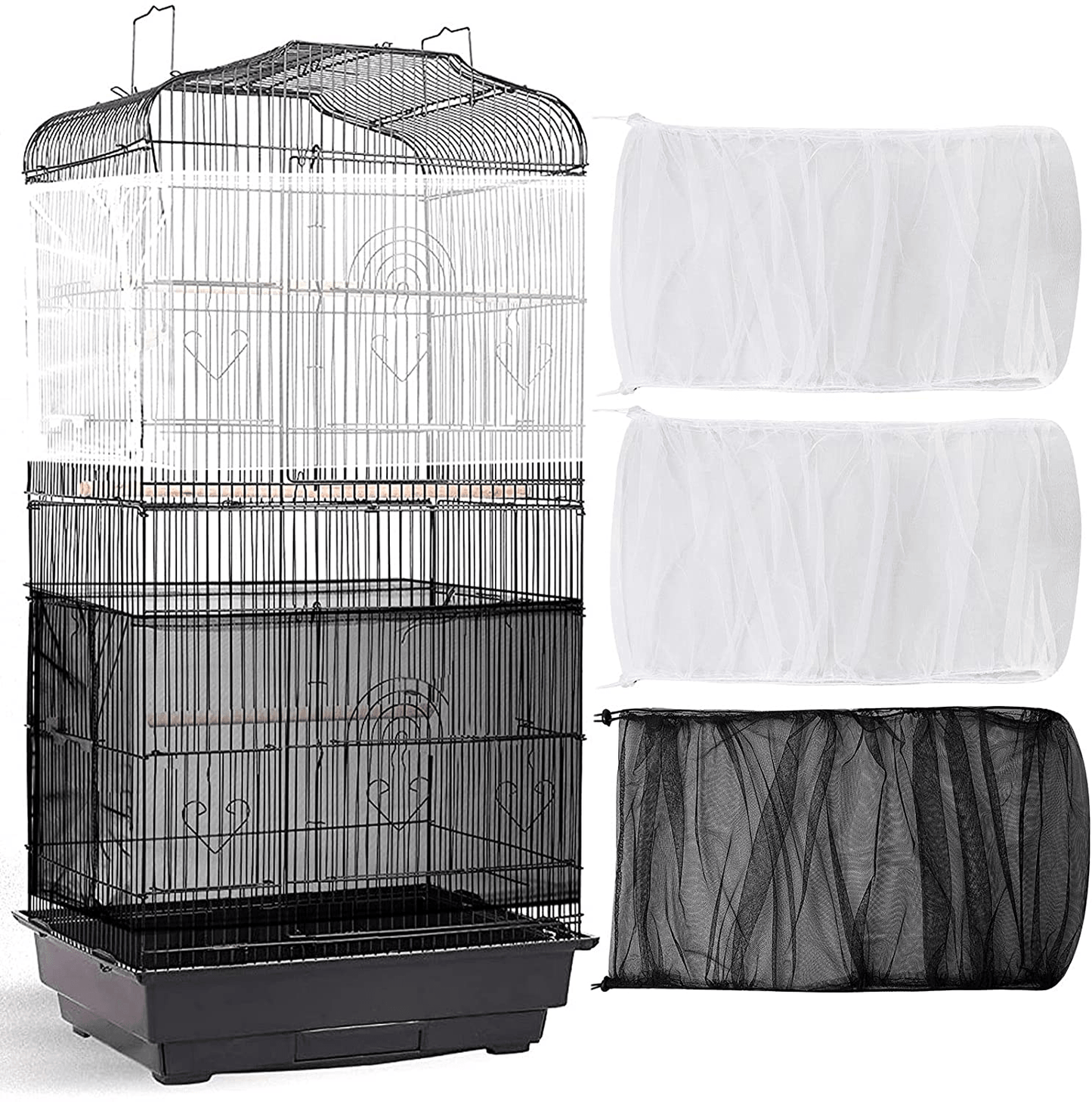 3 Pieces Large Adjustable Bird Cage Cover Seed Feather Catcher Birdcage Nylon Mesh Net Cover Soft Skirt Guard for Parakeet Macaw African round Square Cage (78 X 15 Inch in Circumference and Width) Animals & Pet Supplies > Pet Supplies > Bird Supplies > Bird Cage Accessories Shappy 78 x 15 Inch in Circumference and Width  