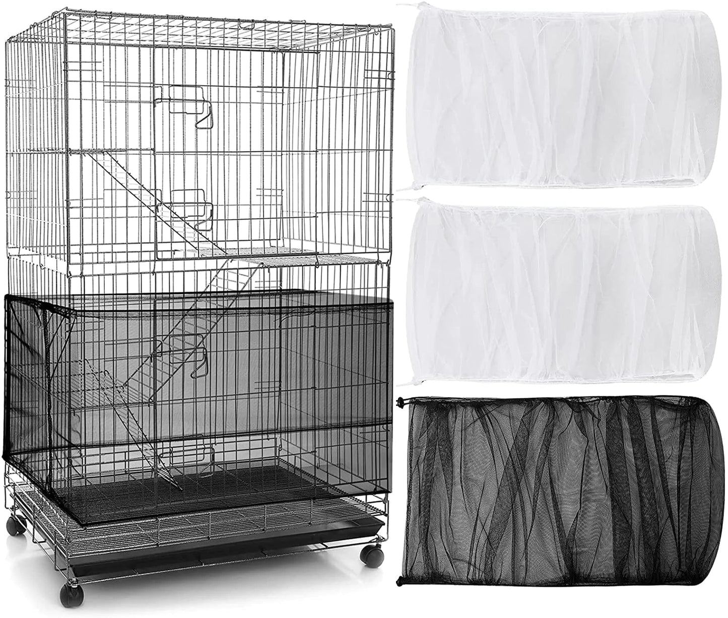 3 Pieces Large Adjustable Bird Cage Cover Seed Feather Catcher Birdcage Nylon Mesh Net Cover Soft Skirt Guard for Parakeet Macaw African round Square Cage (78 X 15 Inch in Circumference and Width) Animals & Pet Supplies > Pet Supplies > Bird Supplies > Bird Cage Accessories Shappy 118 x 15 Inch in Circumference and Width  