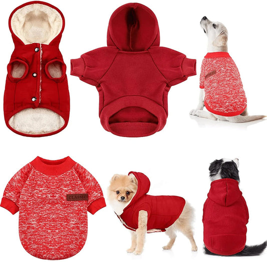 3 Pieces Pet Dog Clothes Knitwear Fleece Warm Dog Hoodie Winter Dog Hoodie New Year Sweater Small Dog Jacket Hooded Puppy Coat Valentine Clothing Soft Thickening Pup Dogs Shirt for Dogs, Red Animals & Pet Supplies > Pet Supplies > Dog Supplies > Dog Apparel Frienda Small  