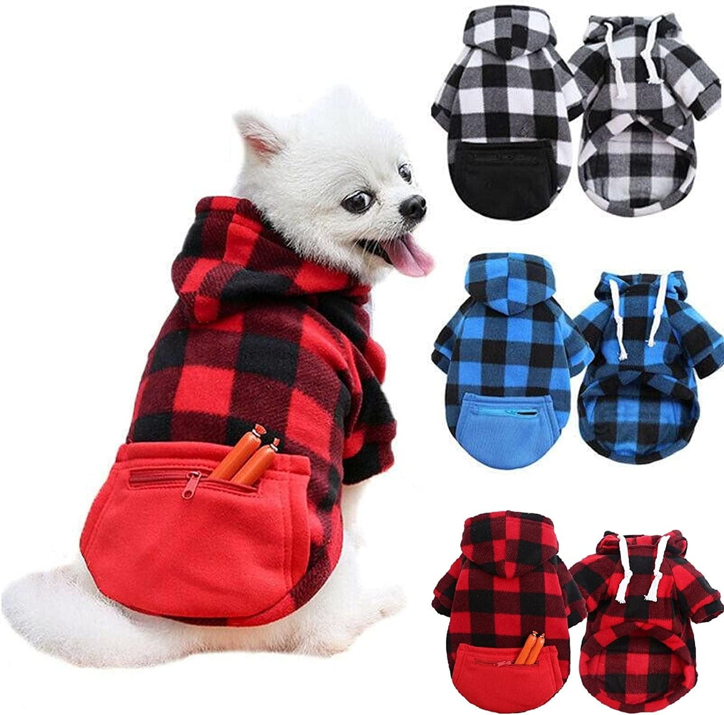 3 Pieces Plaid Dog Hoodie Pet Clothes Sweaters with Hat and Pocket Christmas Classic Plaid Small Medium Dogs Winter Clothing Warm Pet Fleece Hooded Coat Cold Weather Pet Clothes for Dogs and Cats Animals & Pet Supplies > Pet Supplies > Dog Supplies > Dog Apparel stablerice Small  