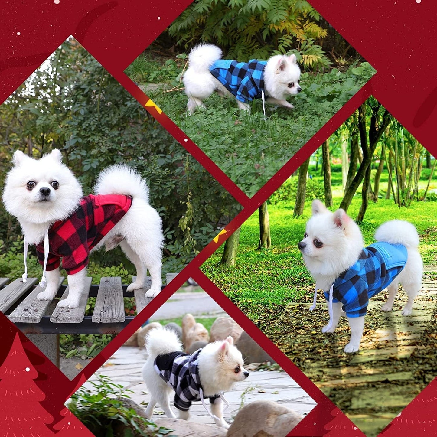 3 Pieces Plaid Dog Hoodie Pet Clothes Sweaters with Hat and Pocket Christmas Classic Plaid Small Medium Dogs Winter Clothing Warm Pet Fleece Hooded Coat Cold Weather Pet Clothes for Dogs and Cats Animals & Pet Supplies > Pet Supplies > Dog Supplies > Dog Apparel stablerice   