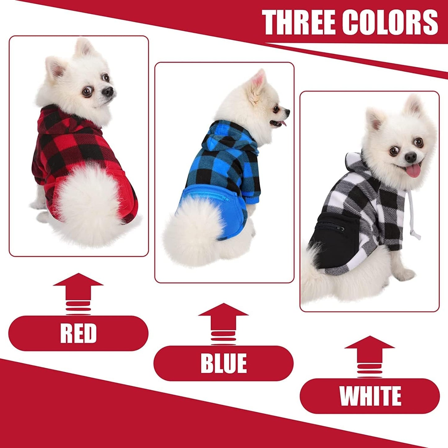 3 Pieces Plaid Dog Hoodie Pet Clothes Sweaters with Hat and Pocket Christmas Classic Plaid Small Medium Dogs Winter Clothing Warm Pet Fleece Hooded Coat Cold Weather Pet Clothes for Dogs and Cats Animals & Pet Supplies > Pet Supplies > Dog Supplies > Dog Apparel stablerice   