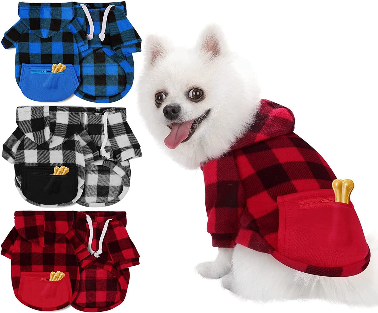 3 Pieces Plaid Dog Hoodie Pet Clothes Sweaters with Hat and Pocket Christmas Classic Plaid Small Medium Dogs Winter Clothing Warm Pet Fleece Hooded Coat Cold Weather Pet Clothes for Dogs and Cats Animals & Pet Supplies > Pet Supplies > Dog Supplies > Dog Apparel stablerice Medium  