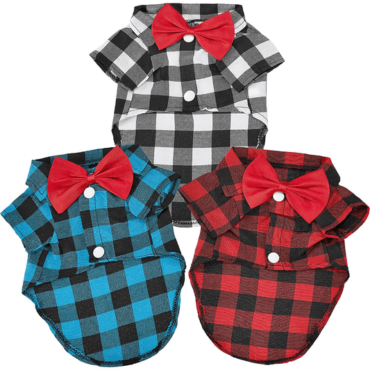 3 Pieces Plaid Puppy Shirts with Bow Tie Dog Buffalo Shirt Pet Christmas Sweatshirt Bow Dog Shirt Outfit for Birthday Party Small Dogs Cats Holiday Photo Wedding Supplies (M) Animals & Pet Supplies > Pet Supplies > Cat Supplies > Cat Apparel Frienda Medium  