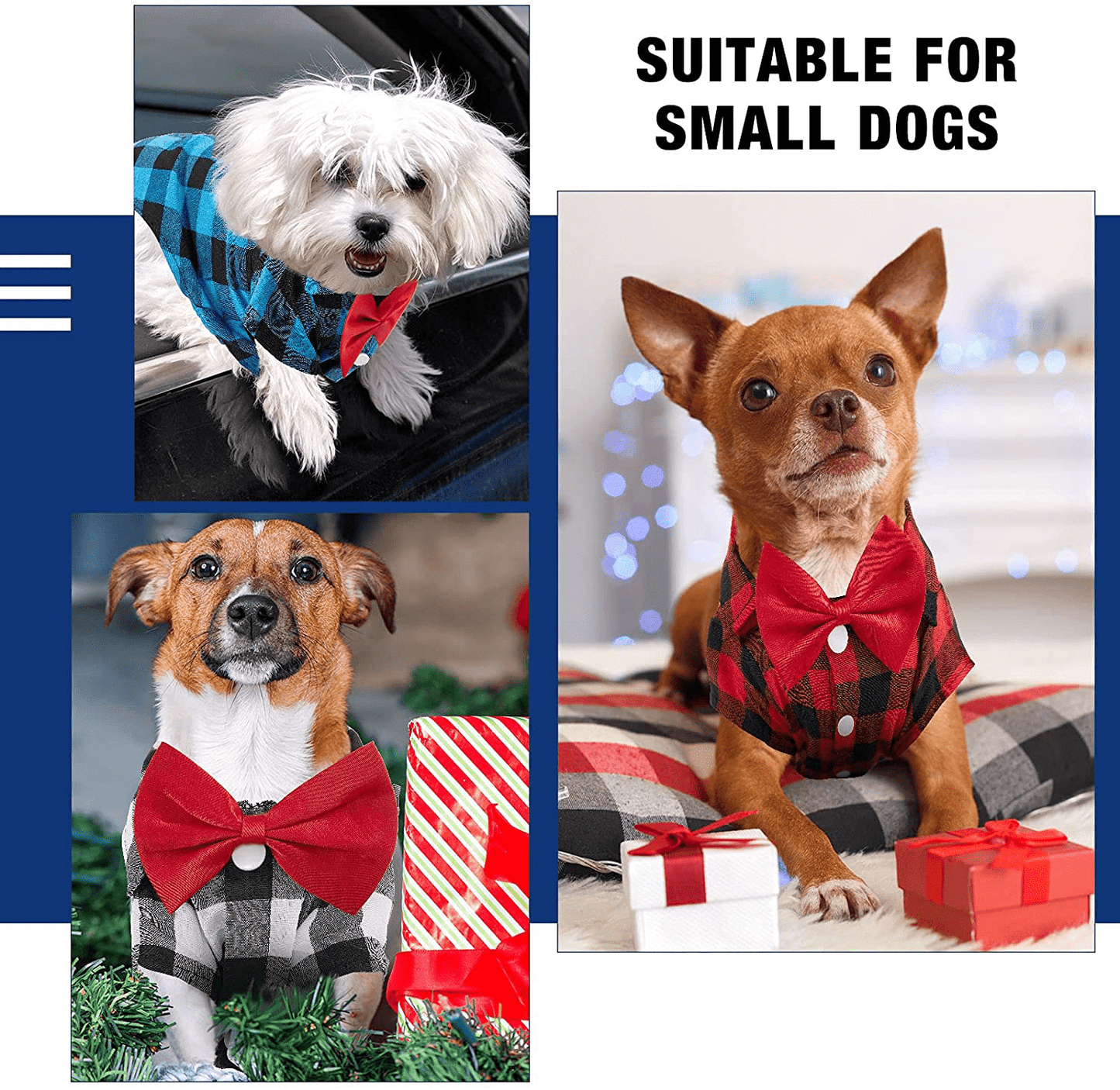 3 Pieces Plaid Puppy Shirts with Bow Tie Dog Buffalo Shirt Pet Christmas Sweatshirt Bow Dog Shirt Outfit for Birthday Party Small Dogs Cats Holiday Photo Wedding Supplies (M) Animals & Pet Supplies > Pet Supplies > Cat Supplies > Cat Apparel Frienda   
