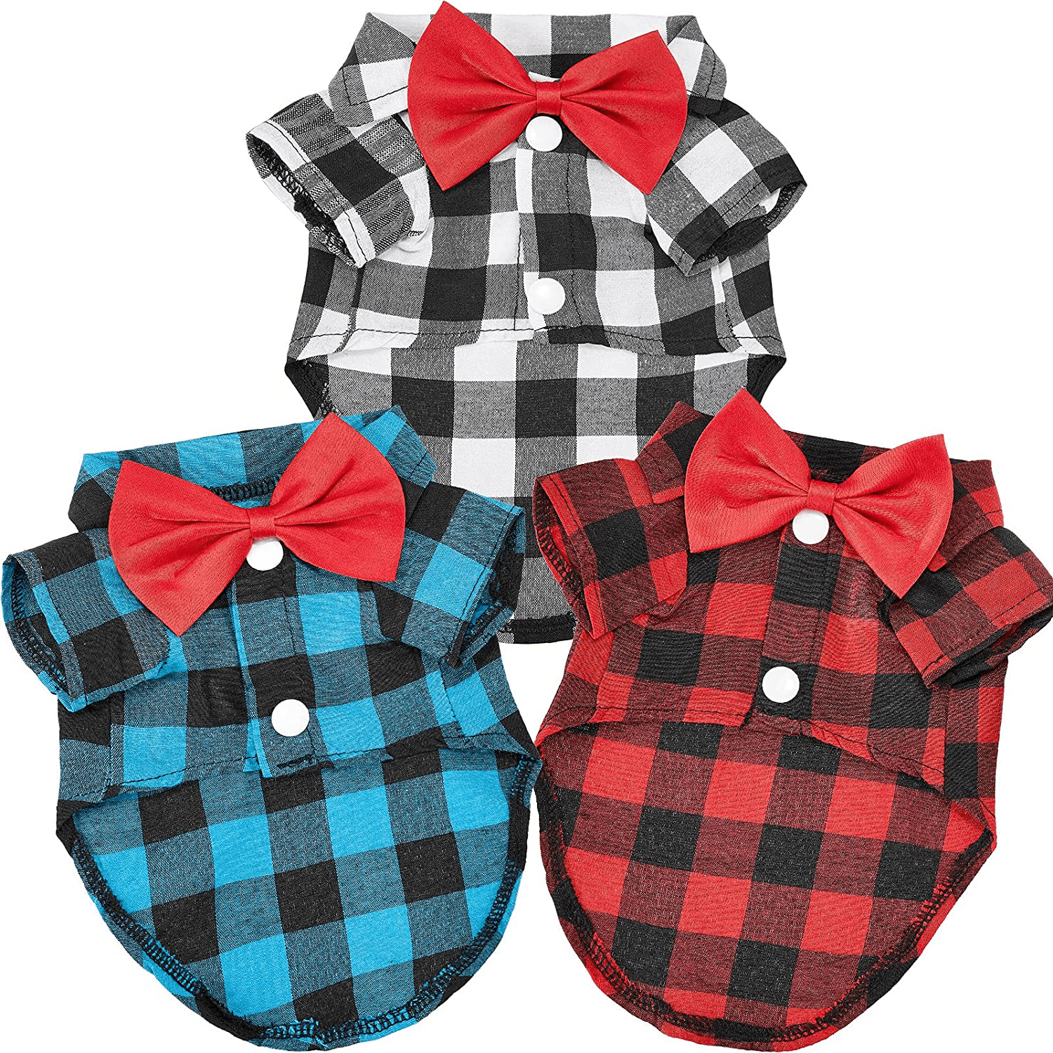 3 Pieces Plaid Puppy Shirts with Bow Tie Dog Buffalo Shirt Pet Christmas Sweatshirt Bow Dog Shirt Outfit for Birthday Party Small Dogs Cats Holiday Photo Wedding Supplies (M) Animals & Pet Supplies > Pet Supplies > Cat Supplies > Cat Apparel Frienda Small  