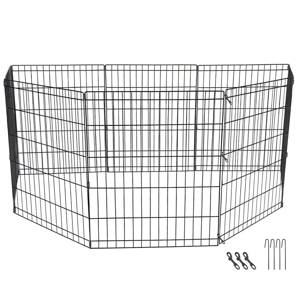 30" Foldable Metal Exercise Pen & Pet Playpen Exercise Fence Barrier Kennel - 8 Panels Animals & Pet Supplies > Pet Supplies > Dog Supplies > Dog Kennels & Runs ZENY   