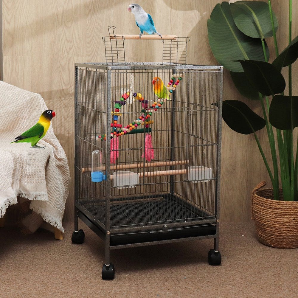 30 Inch Height Wrought Iron Bird Cage with Rolling Stand for Parrots Conure Lovebird Cockatiel Animals & Pet Supplies > Pet Supplies > Bird Supplies > Bird Cages & Stands AnFeng   