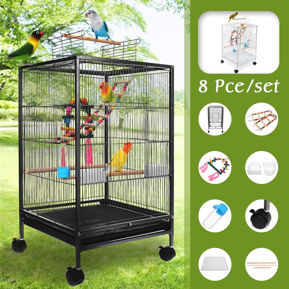 30 Inch Height Wrought Iron Bird Cage with Rolling Stand for Parrots Conure Lovebird Cockatiel Animals & Pet Supplies > Pet Supplies > Bird Supplies > Bird Cages & Stands AnFeng   