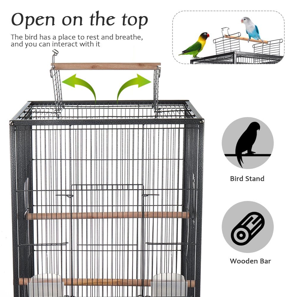 30 Inch Height Wrought Iron Bird Cage with Rolling Stand for Parrots C ...