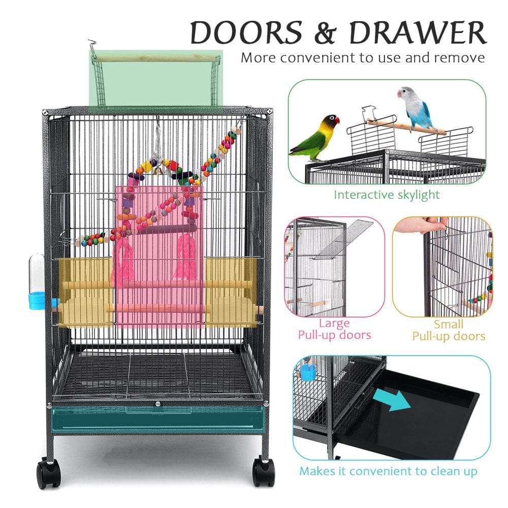 30 Inch Height Wrought Iron Bird Cage with Rolling Stand for Parrots Conure Lovebird Cockatiel Animals & Pet Supplies > Pet Supplies > Bird Supplies > Bird Cages & Stands AnFeng   