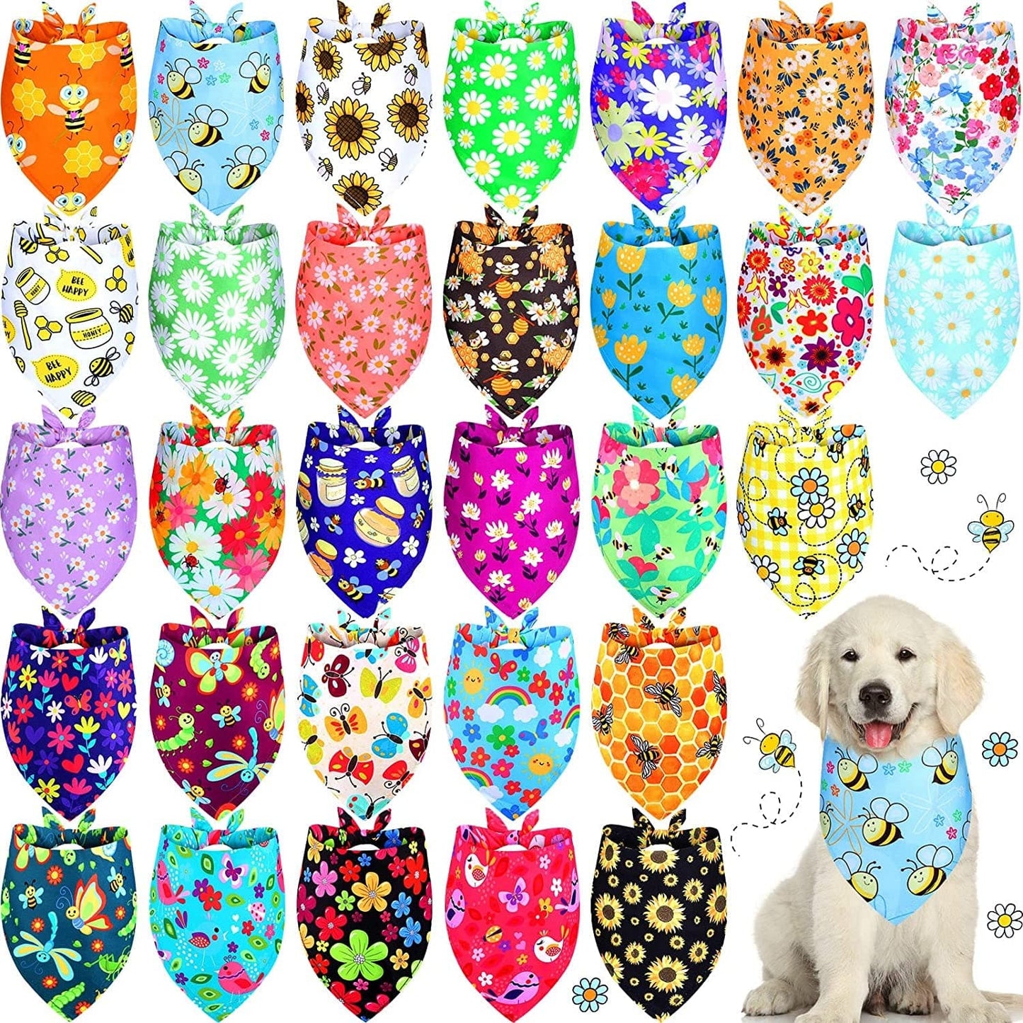 30 Pack Spring Summer Flower Dog Bandanas Soft Triangle Dog Scarfs Polyester Bandana PET Costume Cute Triangle Scarf Bibs with Flowers Patterns for Small Medium Large Pets Animals & Pet Supplies > Pet Supplies > Dog Supplies > Dog Apparel Eccliy Floral Medium 