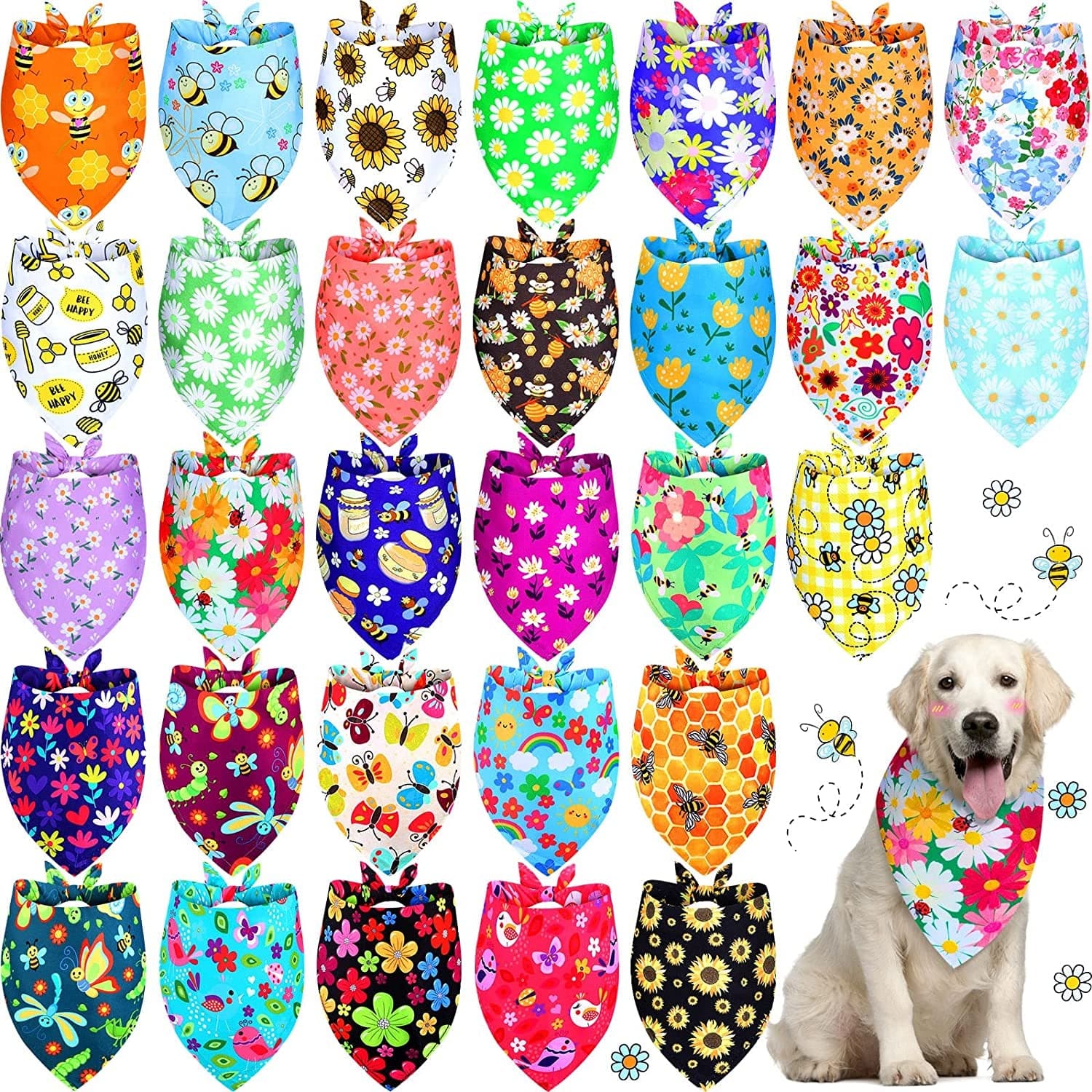 30 Pack Spring Summer Flower Dog Bandanas Soft Triangle Dog Scarfs Polyester Bandana PET Costume Cute Triangle Scarf Bibs with Flowers Patterns for Small Medium Large Pets Animals & Pet Supplies > Pet Supplies > Dog Supplies > Dog Apparel Eccliy Floral X-Large 