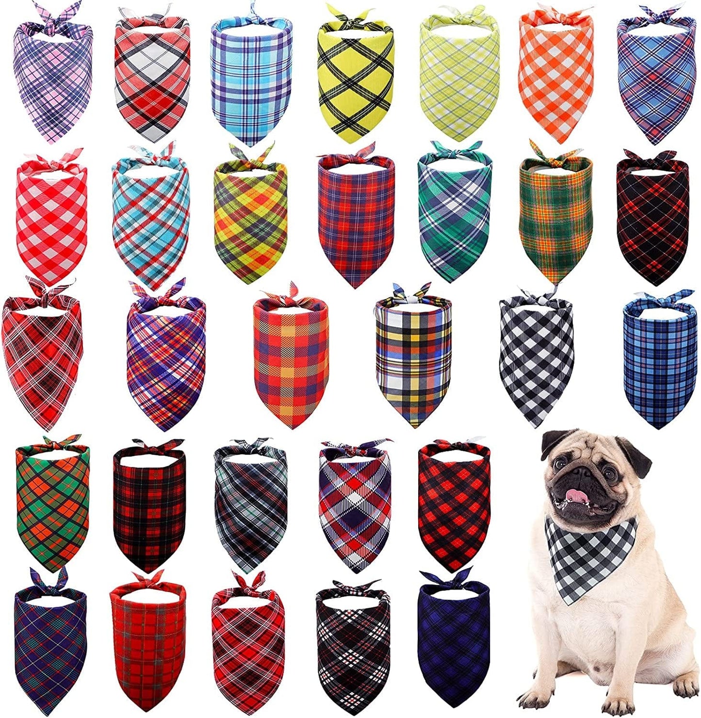 30 Pieces Dog Bandana Plaid Pet Bandana Checked Dog Bib Scarf Adjustable and Washable Dog Triangle Scarf Dog Kerchiefs Dog Handkerchiefs for Small to Medium Dog Puppy Cat (Cute Style) Animals & Pet Supplies > Pet Supplies > Dog Supplies > Dog Apparel Frienda Stylish Style  