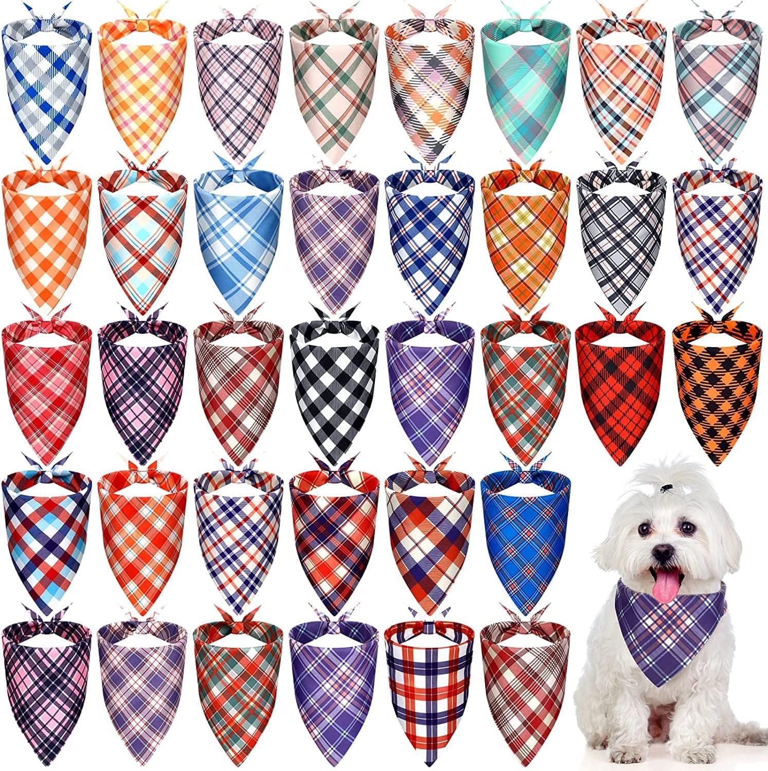 30 Pieces Dog Bandana Plaid Pet Bandana Checked Dog Bib Scarf Adjustable and Washable Dog Triangle Scarf Dog Kerchiefs Dog Handkerchiefs for Small to Medium Dog Puppy Cat (Cute Style) Animals & Pet Supplies > Pet Supplies > Dog Supplies > Dog Apparel Frienda Cute Style  