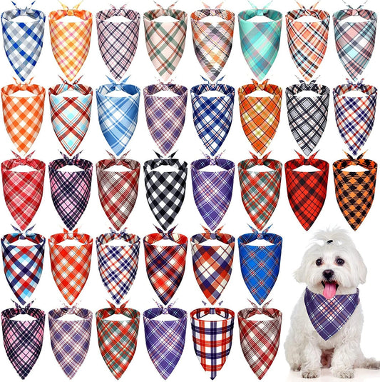 30 Pieces Dog Bandana Plaid Pet Bandana Checked Dog Bib Scarf Adjustable and Washable Dog Triangle Scarf Dog Kerchiefs Dog Handkerchiefs for Small to Medium Dog Puppy Cat (Cute Style) Animals & Pet Supplies > Pet Supplies > Dog Supplies > Dog Apparel Frienda Cute Style  