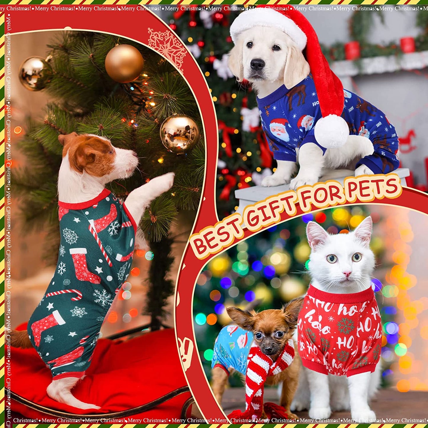 Xuniea 6 Pieces Christmas Dog Pajamas Christmas Jumpsuit Santa Snowman Christmas Tree Pet Pajamas Holiday Clothes Dog Puppy Christmas Style for Pet Puppy Dog Cat Christmas Decoration (Large) Animals & Pet Supplies > Pet Supplies > Dog Supplies > Dog Apparel Xuniea   