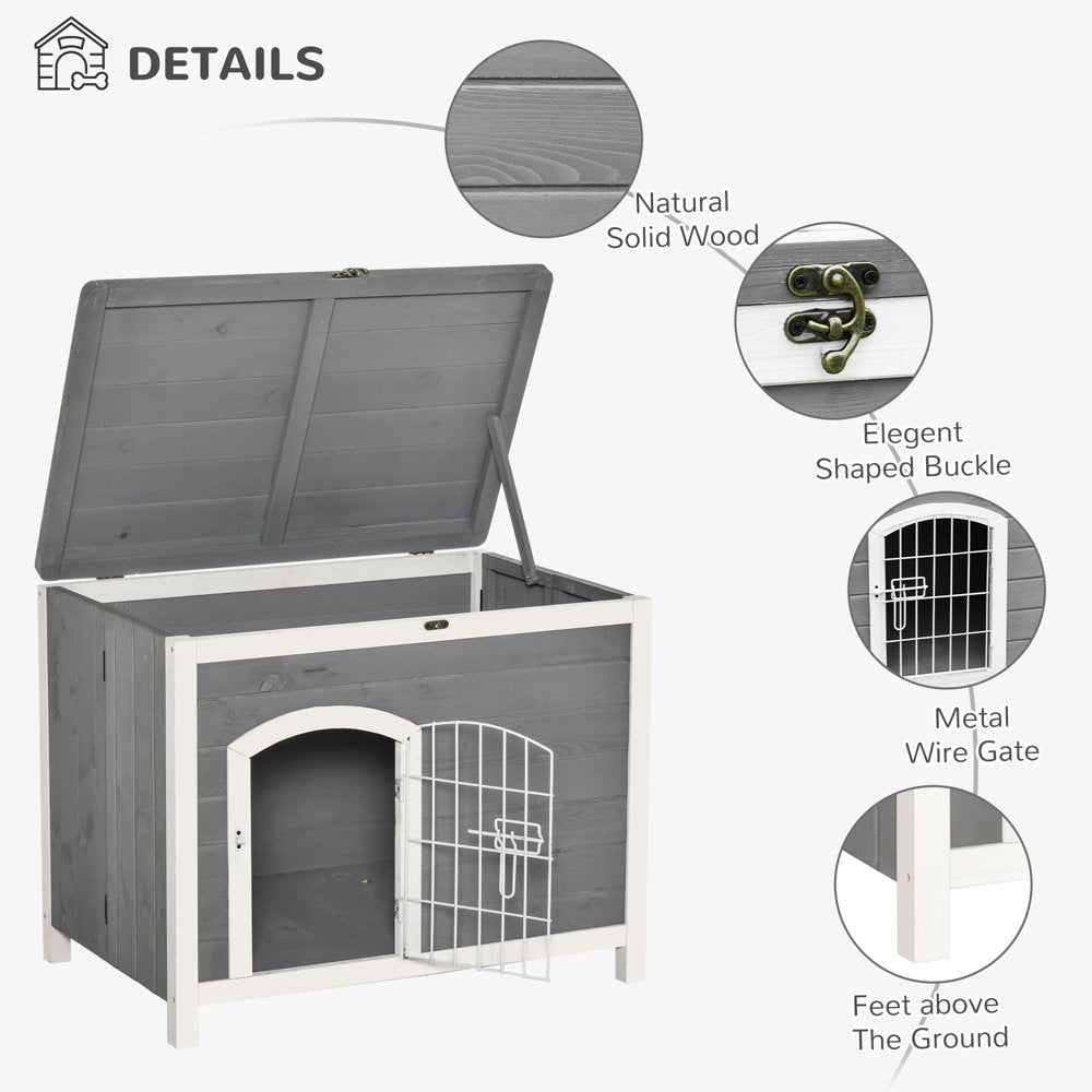 Pawhut Foldable Raised Wooden Dog House with Lockable Door, Openable Roof, Gray Animals & Pet Supplies > Pet Supplies > Dog Supplies > Dog Houses Aosom LLC   