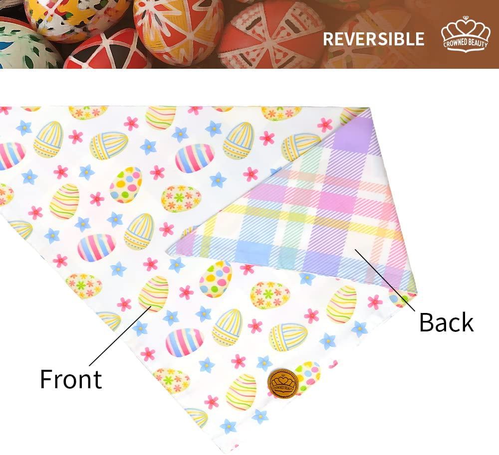 Crowned Beauty Easter Dog Bandanas Large 2 Pack, Eggs Chicks Set,Stars Plaid Adjustable Triangle Holiday Reversible Scarves for Medium Large Extra Large Dogs Pets Animals & Pet Supplies > Pet Supplies > Dog Supplies > Dog Apparel Crowned Beauty   