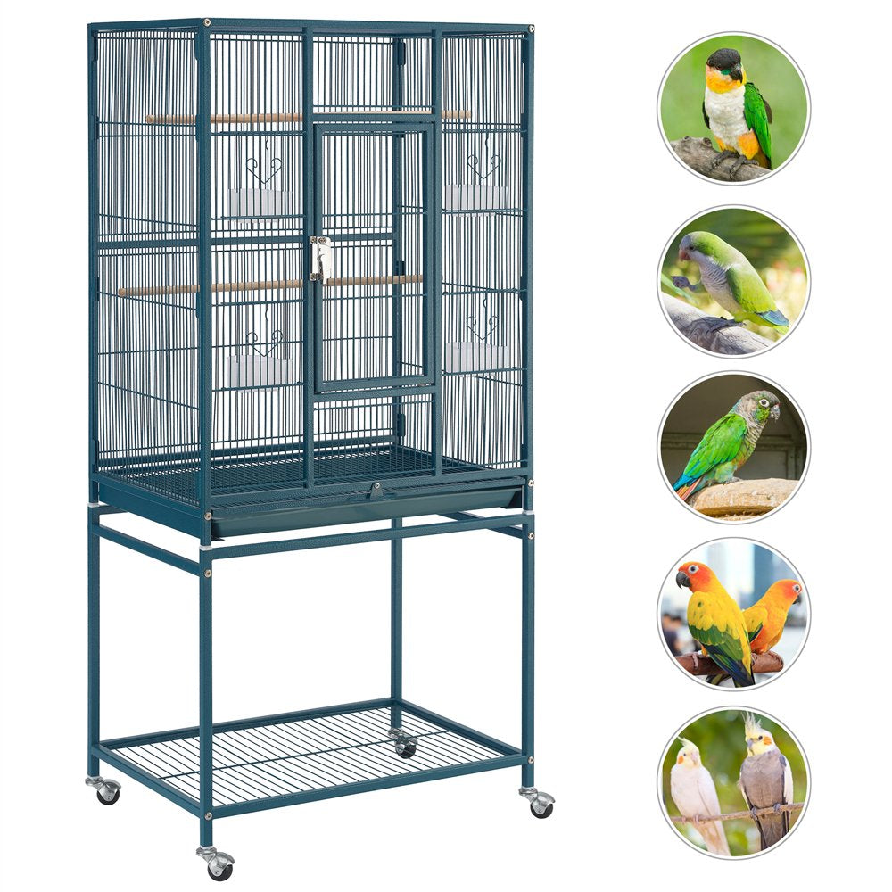 Topeakmart 54''H Large Rolling Metal Parrot Cage Bird Cage with Detachable Stand for Conures Parakeets Cockatiels, Navy Blue Animals & Pet Supplies > Pet Supplies > Bird Supplies > Bird Cages & Stands Topeakmart   