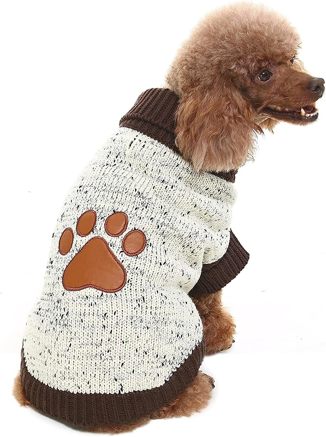 BINGPET Turtle Neck Dog Sweater - Brown Bone Pattern - Puppy Winter Warm Cloth for Small Medium Large Dogs Animals & Pet Supplies > Pet Supplies > Dog Supplies > Dog Apparel BBPET Paw Small/Medium 