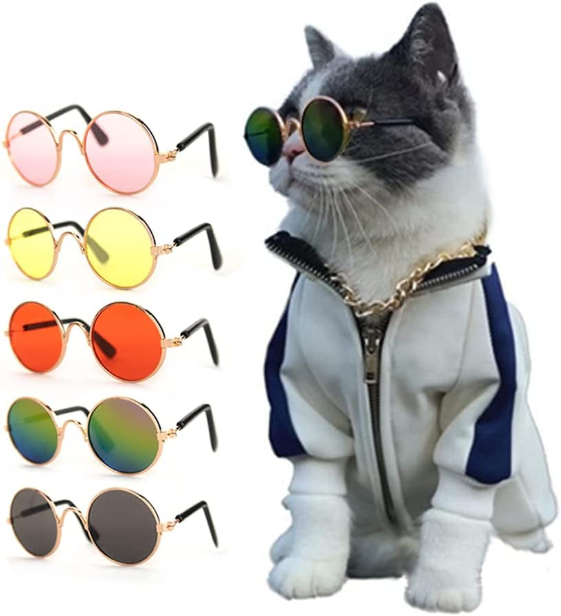 Fantasy Era 5 Piece Set round Metal Sunglasses Small Kittens Dogs Handsome Fashionable Sunglasses Props Animals & Pet Supplies > Pet Supplies > Dog Supplies > Dog Apparel Fantasy Era   