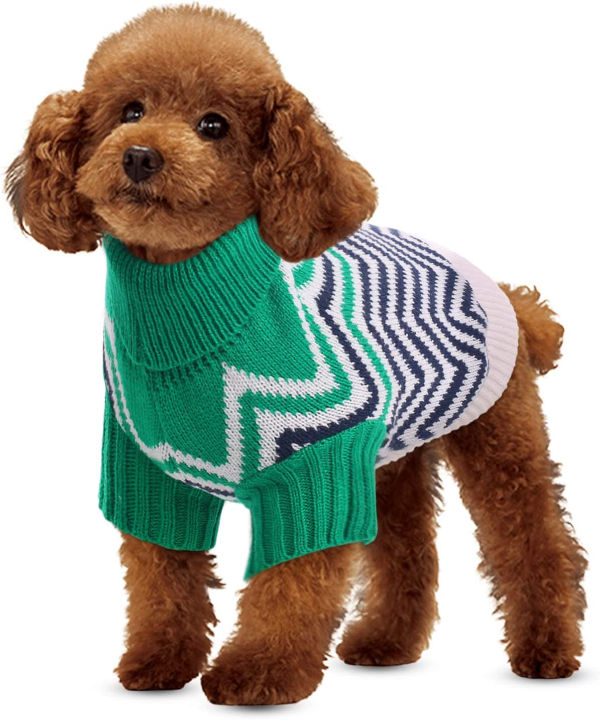 Queenmore Dog Christmas Stripe Sweater, Winter Turtleneck Warm Pullover Knit Sweater, Pet Thick Knitwear for Small, Medium Dogs (Geen, M Animals & Pet Supplies > Pet Supplies > Dog Supplies > Dog Apparel Queenmore   