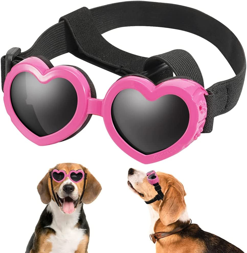 Mekek Dog Sunglasses Dog Goggles, UV Protection Doggy Sunglasses Love Shaped Dog Sunglasses Fashionable Vintage Pet Glasses Eye Wear Protection with Adjustable Strap for Small or Medium Dog Animals & Pet Supplies > Pet Supplies > Dog Supplies > Dog Apparel Mekek pink  