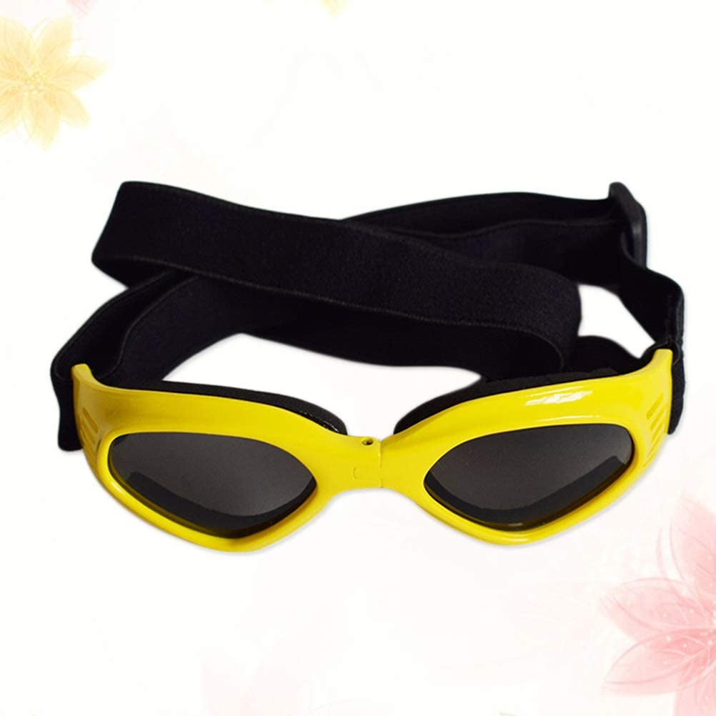 POPETPOP Fashion Pet Sunglasses, Foldable Puppy UV Protective Windproof Sunglasses, Cats Dogs Eyewear Protection with Adjustable Strap (Yellow) Animals & Pet Supplies > Pet Supplies > Dog Supplies > Dog Apparel POPETPOP   