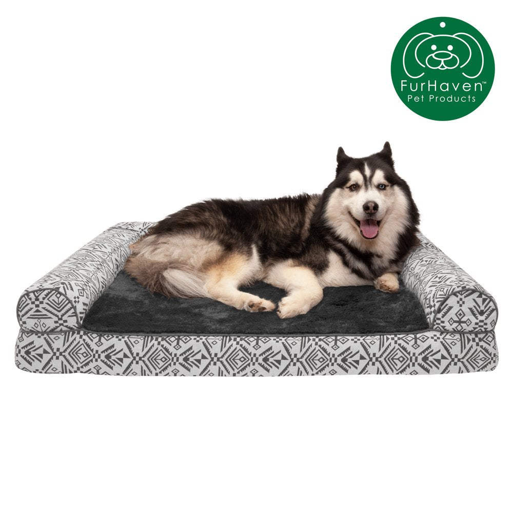 Furhaven Pet Products | Memory Foam Southwest Kilim Sofa-Style Couch Bed for Dogs & Cats, Black Medallion, Jumbo Plus Animals & Pet Supplies > Pet Supplies > Cat Supplies > Cat Beds FurHaven Pet Memory Foam Jumbo Boulder Gray