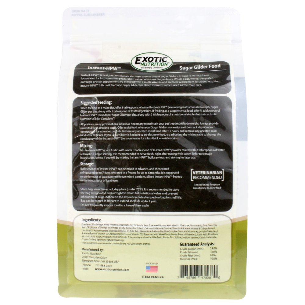 Exotic Nutrition Instant-Hpw High Protein Sugar Glider Food, 16 Oz. Animals & Pet Supplies > Pet Supplies > Small Animal Supplies > Small Animal Food Exotic Nutrition   