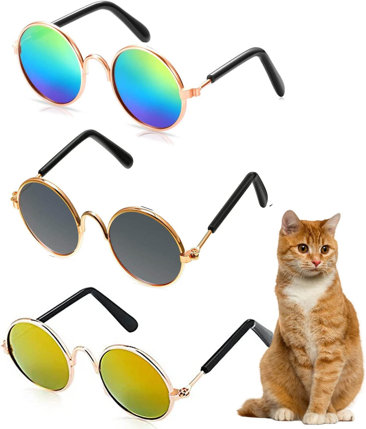 Wefash Cat Dog Sunglasses for Eye-Wear Photos Props Accessories Cosplay Glasses 3 Pieces Small Medium Cat Puppy Dog Glasses (Mix Reflective Color) Animals & Pet Supplies > Pet Supplies > Dog Supplies > Dog Apparel Wefash   