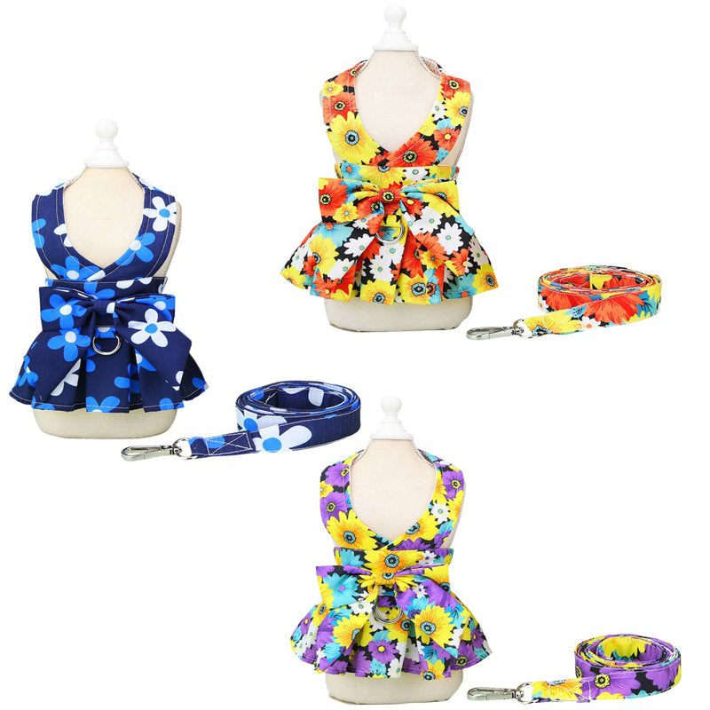 Monfince Dog Harness Dress with Leash Set, Princess Dog Vest for Small Dog Girl, Floral Puppy Dresses with Ring, Pet Clothes Doggie Outfits Cat Apparel, M Animals & Pet Supplies > Pet Supplies > Cat Supplies > Cat Apparel Monfince L 3 Pieces Skirt 