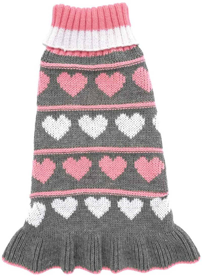 Jecikelon Pet Dog Long Sweaters Dress Knitwear Turtleneck Pullover Warm Winter Puppy Sweater Long Dresses (Gray, X-Small)