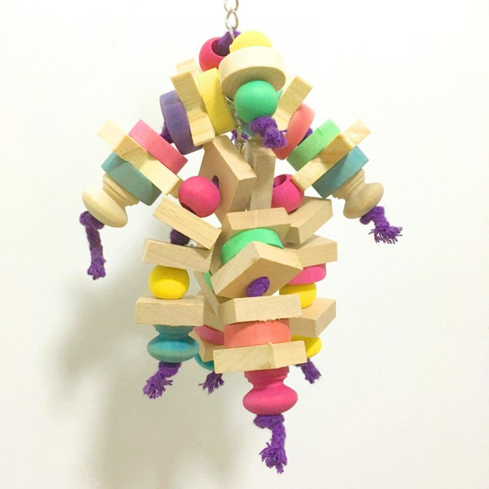 Bird Toys, Parrot Toys, Parrots Cage Chewing Toy with Colorful Wood Beads, Multicolored Wooden Block Bite Toys for Macaw African Grey Cockatoo and a Variety of Parrots Animals & Pet Supplies > Pet Supplies > Bird Supplies > Bird Toys LOVEBAY   