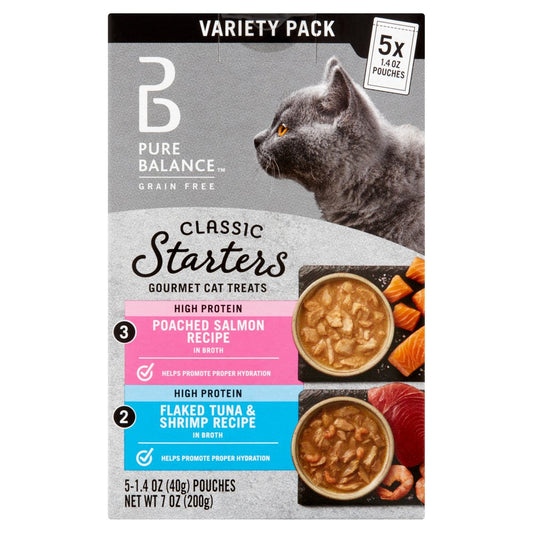 Pure Balance Classic Starters Gourmet Cat Treats, Poached Salmon in Broth and Flaked Tuna & Shrimp in Broth Variety Pack, 1.4 Oz, 5 Count Animals & Pet Supplies > Pet Supplies > Cat Supplies > Cat Treats Wal-Mart Stores, Inc.   