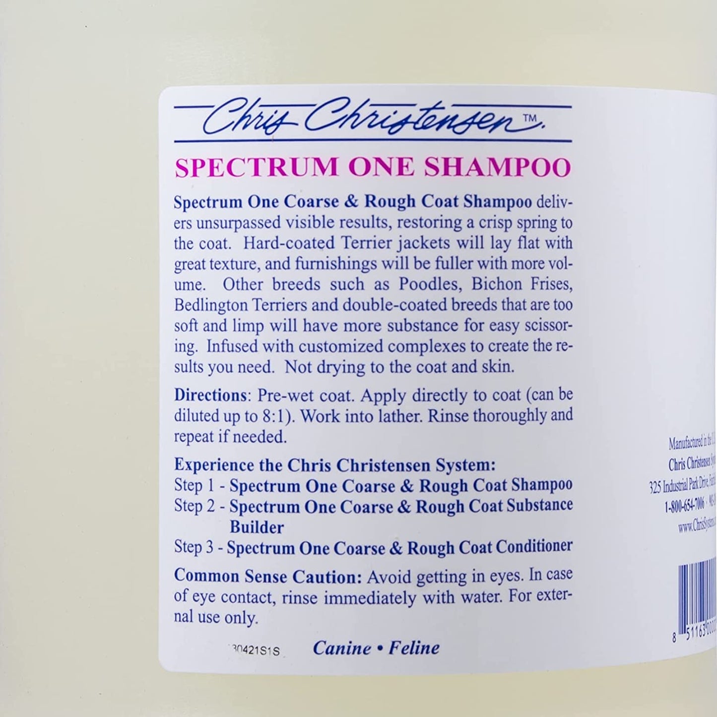 Chris Christensen Spectrum One Dog Shampoo, Coarse and Rough Coat, Groom like a Professional, Repairs and Protects, Maintains Inner Cortex Hydration, Made in the USA, 128 Oz Animals & Pet Supplies > Pet Supplies > Dog Supplies > Dog Apparel Pedigree Supplies, Inc. T/A Cherrybrook   