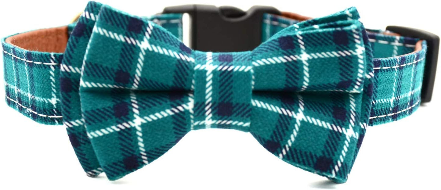 LYSA Dog and Cat Collars ,Detachable Adjustable Bow Tie Collar, British Style Plaid Bowtie--Quality PU Leather and Durable Polyester--Plastic Buckle Light (M, Greenplaid) Animals & Pet Supplies > Pet Supplies > Dog Supplies > Dog Apparel LYSA Cyan Plaid S 